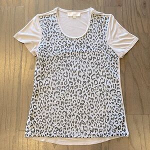 LOFT Animal Print Sequin Short Sleeve Tee - Size S